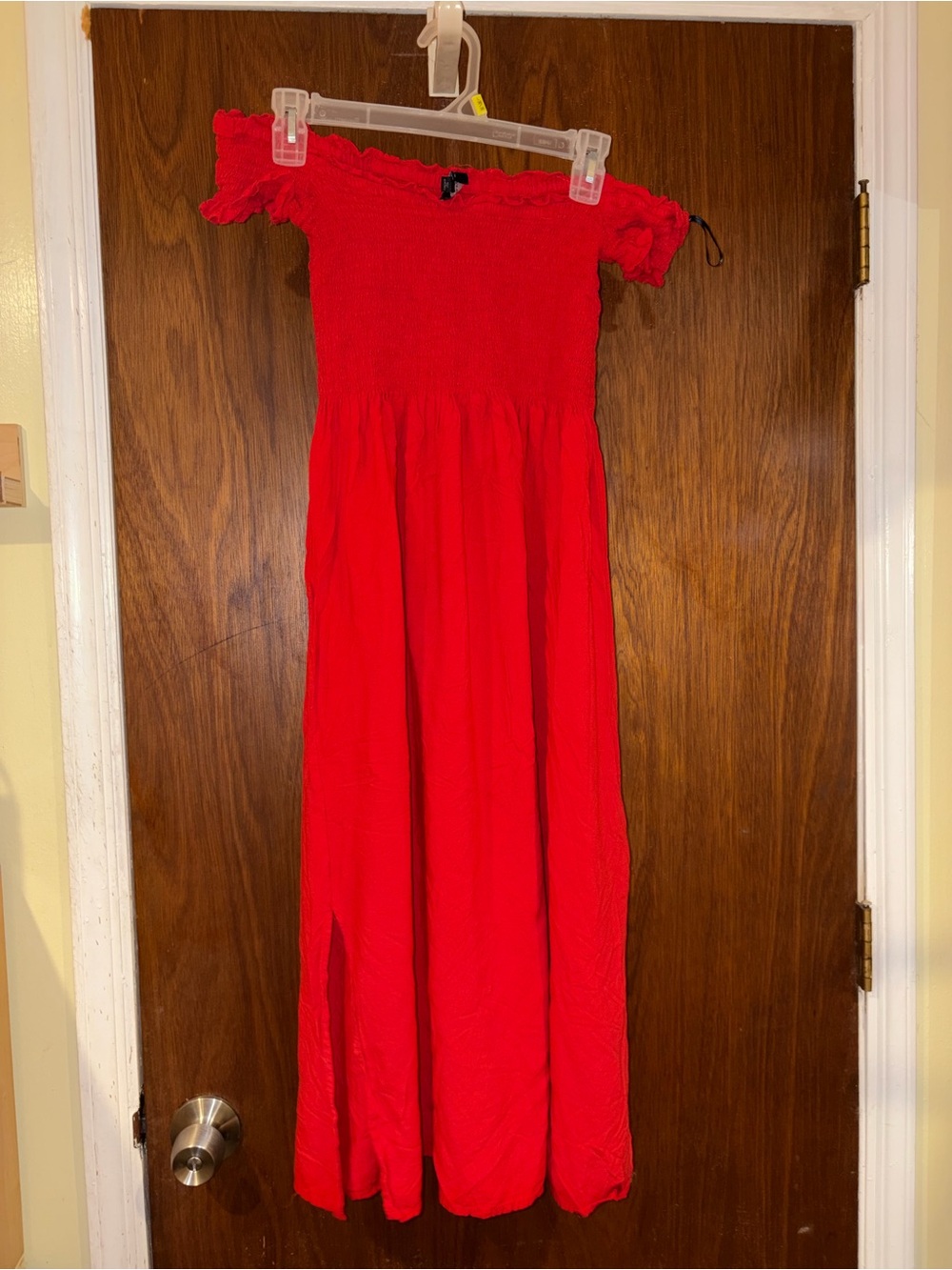 Bright Red Off-Shoulder Maxi Dress